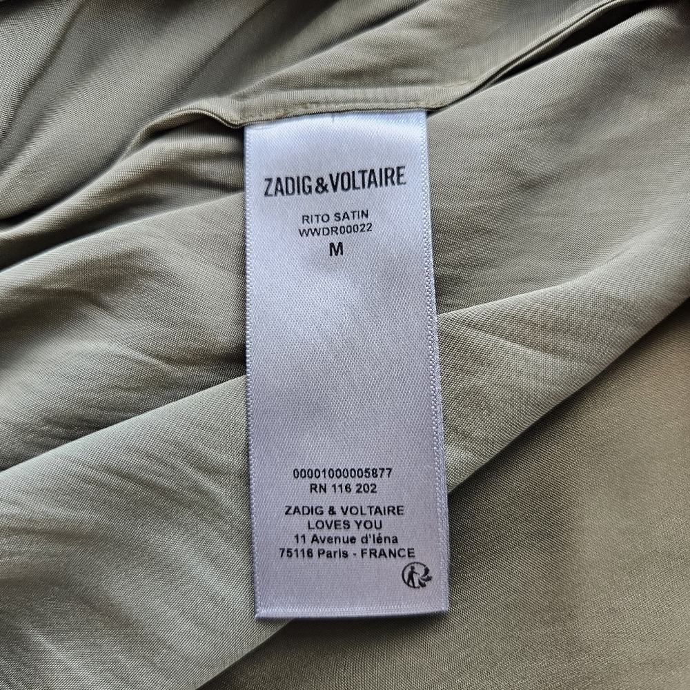Zadug & Voltaire Rito Tiered Satin Olive Green Flutter Sleeve Dress - Picture 13 of 15